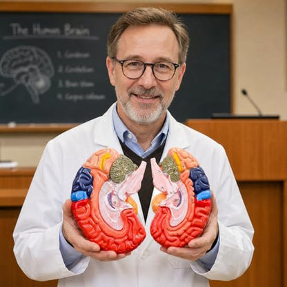 ZENFUN Life-Size Human Brain Anatomical Model, Color-Coded Partitioned Brain, 2 Parts, Anatomically Accurate Brain Model for Educational Settings Display Teaching Medical Model