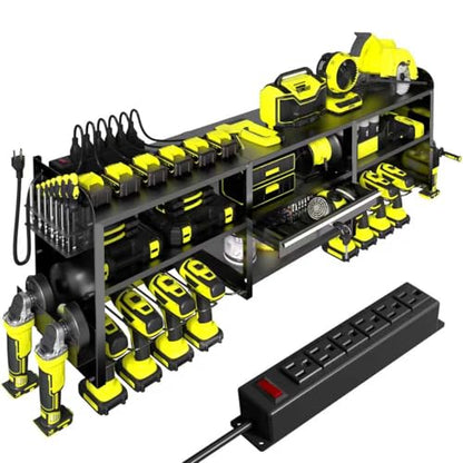 KSVO Large Power Tool Organizer Wall Mount with Locking Drawers, Black - color: black