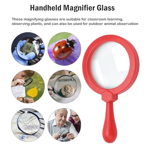 Rongon 5X Kids Magnifying Glass Handheld Jumbo Magnifiers with Stand (Red) - color: Red