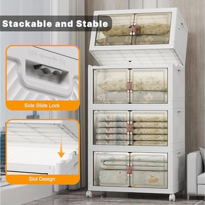 UAMFURI Stackable Storage Bins, 1440QT Collapsible Drawers with 2 Lids - color: White-175QT, size: 8Pack with 2 top lids