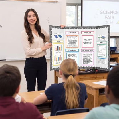 Colarr 98 Pcs Composition Pastel Science Fair Board Supplies 60 Trim Scalloped Poster Boards 24 Presentation Subtitles 6 Self Adhesive Project Titles 8 Letter Sticker for Classroom Display - style: Composition