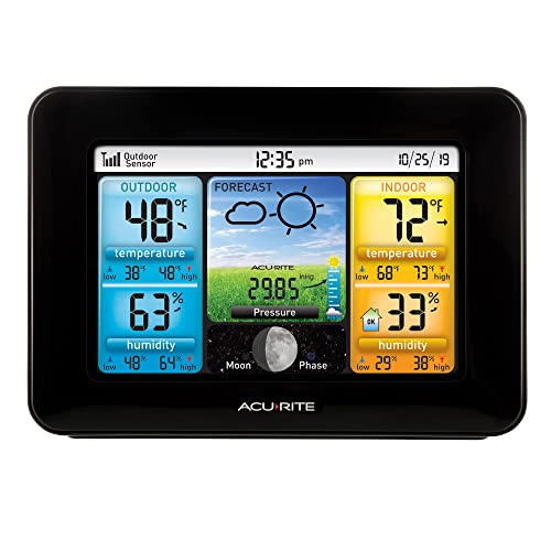 AcuRite Wireless Home Weather Station with Color Display,Indoor Outdoor Thermometer and Temperature Sensor (02077M),(Pack of 10) - color: Black, size: Black - Full Color Display (Pack of 10)