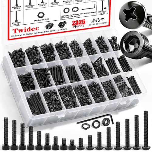 Twidec/2325PCS M3 Screws Assortment Kit,Hex Socket Head & Phillips Pan Head - color: 2325PCS