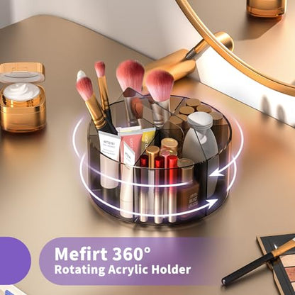 Mefirt Acrylic Pen Organizer, 360 Degree Rotating Desk Organizer with 6 Compartments Crayon Holder for Office, School, Home, Art Supply, Grey - style: Grey-Large