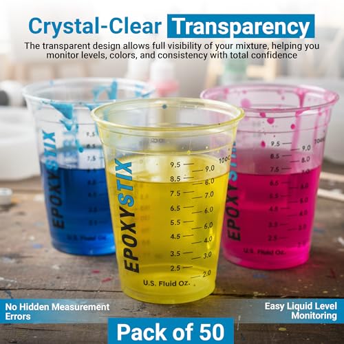 [50 Pack] NEW SIZE 12oz Graduated Mixing Cups - Durable PET, Clear Measurement Markings in oz, mL and cups - For Resin, Paint, Mixing and Crafts - size: Pack of 50