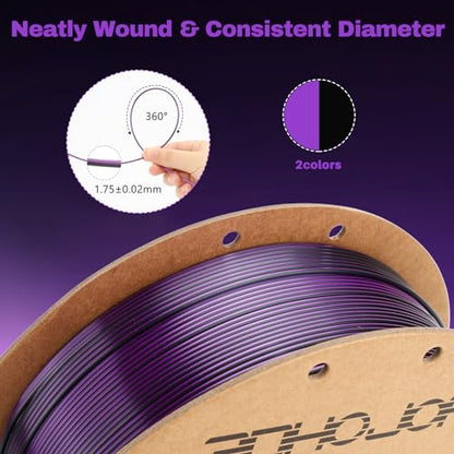 3DHoJor Silk PLA Filament 1.75mm Black Purple Dual Color PLA 3D Printer Filament 2 in 1 Coextrusion 1KG Spool(2.2lbs) 3D Printing Filament Dimensional Accuracy +/- 0.03mm Fits for Most FDM 3D Printers - color: Black Purple