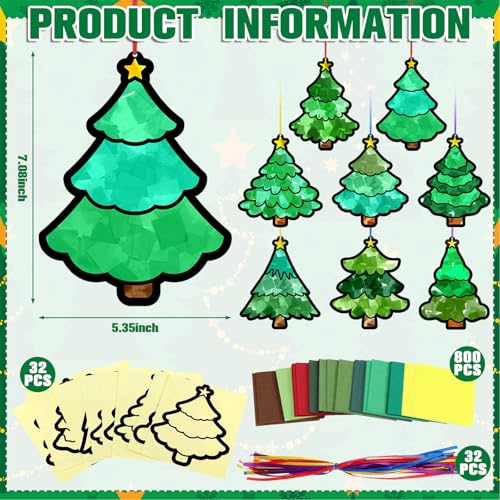 Eersida 32 Pcs Christmas Tree Suncatchers Craft Kit Set DIY Xmas Tree Art - style: Christmas Tree Style