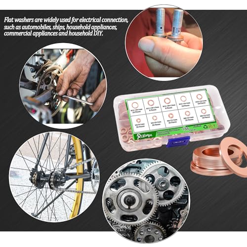 188 PCS Copper Crush Washer Metric Oil Drain Plug Assortment Kit Sealing Washers 9 Sizes（M5 M6 M8 M10 M12 M14） - size: 188PCS