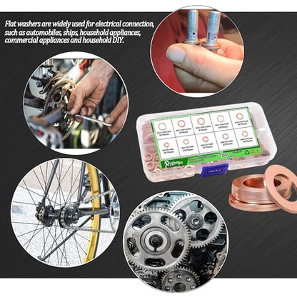 188 PCS Copper Crush Washer Metric Oil Drain Plug Assortment Kit Sealing Washers 9 Sizes（M5 M6 M8 M10 M12 M14） - size: 188PCS