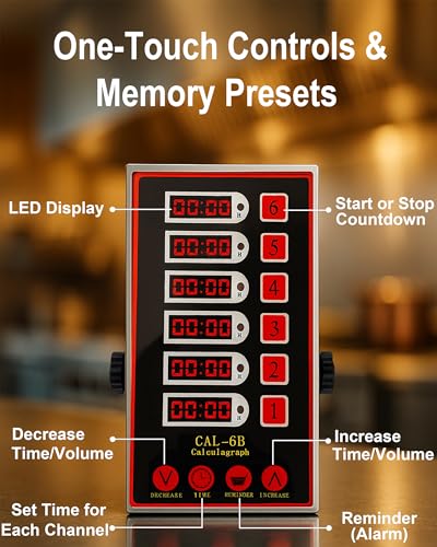 Commercial 6 Channels Digital Kitchen Timer, Calculagraph Fry Timer - size: 6 Channel