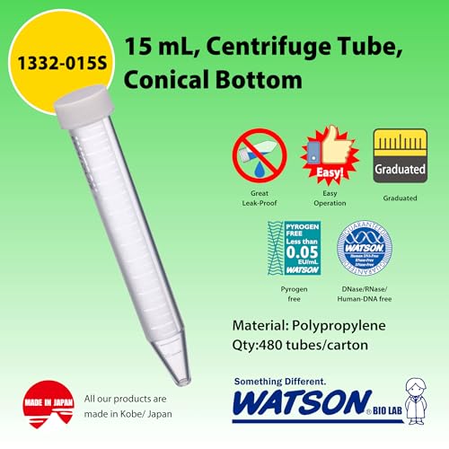 WATSON-BIO-LAB 1332-015S 15mL Conical Centrifuge Tube, 480 Pieces - size: 15 mL / Normal Conical Bottom / 480pc