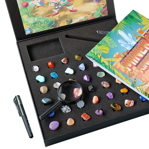 43 Pieces Rock Kit for Geology Enthusiasts | Rock Collection with Mineral Testing Tools, Crystal Geode Display & Volcanic Samples | Beginner to Advanced Specimen Study
