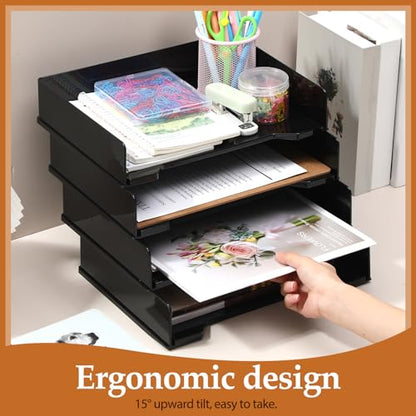 DoubleFill 8 Pcs Stackable Letter Tray Plastic Paper Tray, Black - color: Black
