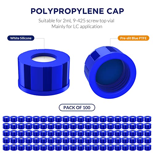 2mL Autosampler Vials, 9-425 HPLC/GC Amber Vials with Screw Cap, 100 Pcs - color: Amber Vial & Pre-slit Blue PTFE Septa