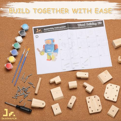 SainSmart Jr. Woodworking Building Kits for Kids, 4-in-1 Wood Building Kits for Kids STEM Projects Set, DIY Arts & Crafts Assembly Toys with Paints & Brushes, Ideal Gift for Boys and Girls