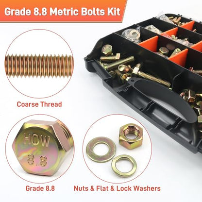 Quibbay 976pcs Nuts and Bolts Assortment Kit, Grade 8.8 Metric Bolt Assortment with Assorted Nuts and Washers, Heavy Duty M6 M8 M10 M12 Hex Bolts and Nuts Kit, Yellow Zinc Plated, Length from 16-50mm - size: 976pcs M6 M8 M10 M12