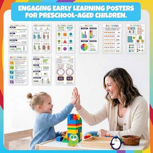 Sproutbrite 9 Pack 11” x 17” 1st Grade Educational Posters for Kindergarten - color: Math Posters