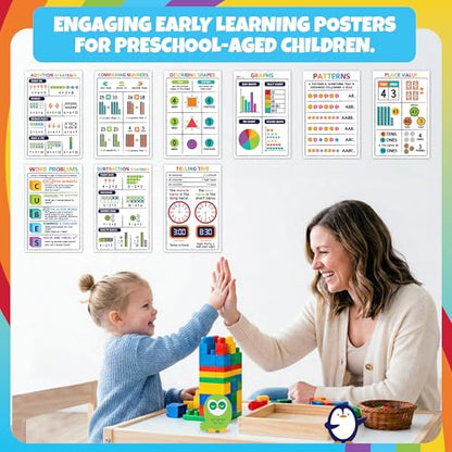 Sproutbrite 9 Pack 11” x 17” 1st Grade Educational Posters for Kindergarten - color: Math Posters