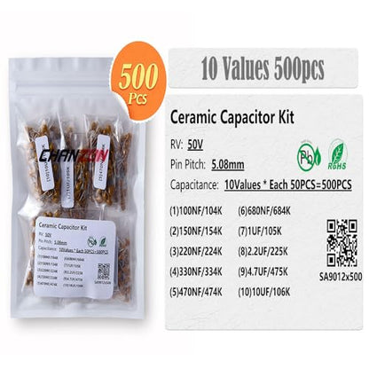Chanzon 10 Values 500pcs Ceramic Capacitor - 100NF(0.1UF)-10UF