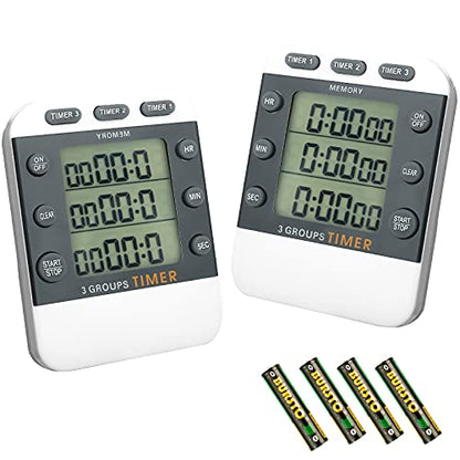 Photect 2 Pcs Digital Kitchen Timer 3 Channel Magnetic Countdown Timer
