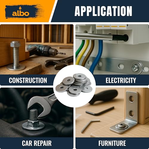 ALBO 100 Pcs 1/4" x 1" 304 Stainless Steel Fender Flat Washers - size: 1/4" x 1" - 100pcs