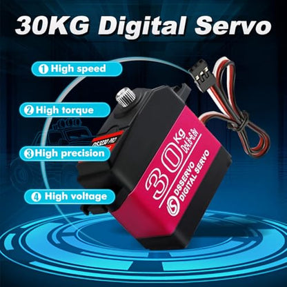 2 Pack RC Servo 30kg Digital Servo High Torque RC Parts for 1/10 Scale RC Cars & Crawlers Slash 4x4 4x4 VXL TRX-4 SCX10 III Everest-10,Steering RC Servo Waterproof (2PCS-30kg-270 Degree)