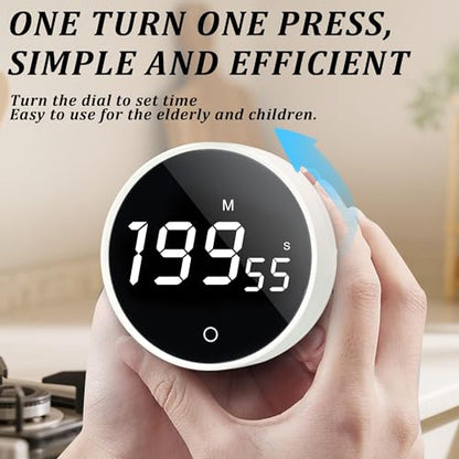 Digital Kitchen Timer - Magnetic 199-Minute Countdown Countup Timer with Large LED Display,Volume Adjustable, Visual timers for Cooking,Gym,Meeting,Classroom,Study,Work,Outdoor Activities - color: White