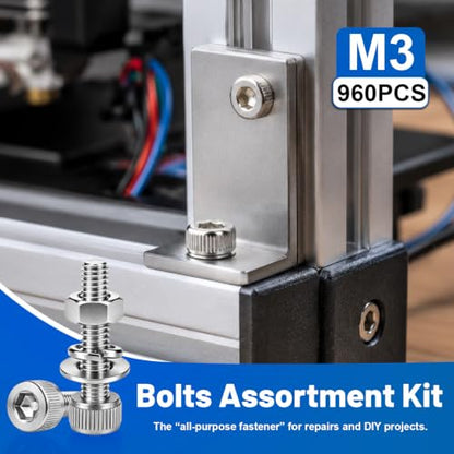 960PCS M3 Hex Socket Screws Assortment Kit, M3x6/8/10/12/16/20/25/30mm - size: SS M3 960PCS