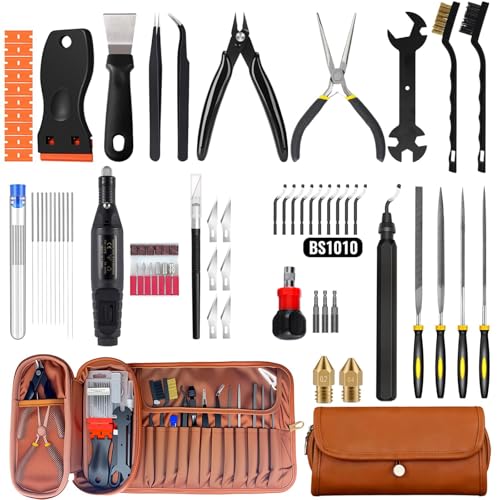 67pcs 3D Printer Tools Kit,3D Printer Accessories for All FDM/SLA Printers Includes Nozzle Cleaning, Removal Scrapers, Finishing Tools, 5 Types of Files,Brushes, Wire Cutter, Engraving Knife