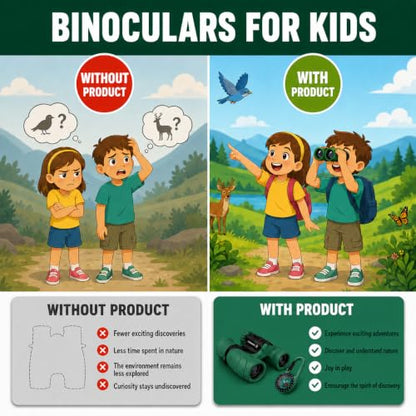 Binoculars for Kids – Perfect Toy for Little Boys and Girls – Extensive Set Incl. Magnifying Glass & Compass – Powerful Magnification 8X21 – 3 to 12 Year Old Kids for Toddler - color: Dark Green