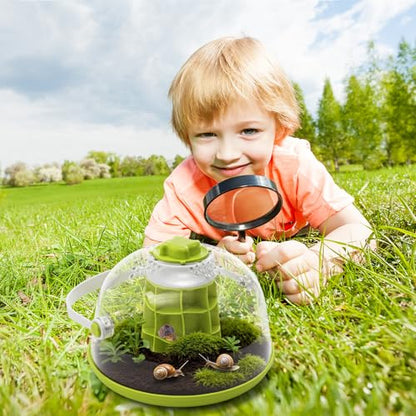 Snail Terrariums Breeding Box, Plastic Round Snail Habitat, Clear Feeding Box with Air Vents & Removable Base, Small Insect Feeding Bin for Beetles Spiders Ladybugs, Starter Terrarium Kit