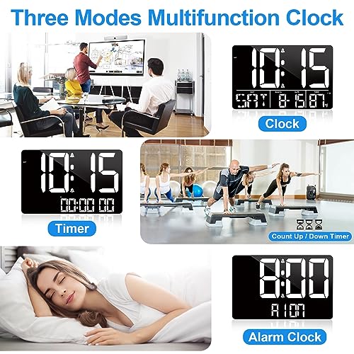 PERSUPER 13" Digital Wall Clock Large Display with Remote, Temp & Timer - style: White