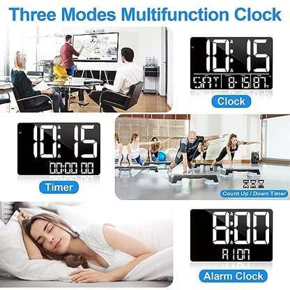 PERSUPER 13" Digital Wall Clock Large Display with Remote, Temp & Timer - style: White