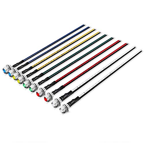 CHANZON 10pcs 5mm LED Pilot Diode Light 12V (5 Colors) Pre-Wired Indicator - color: A) 5 Colors X 2pcs = 10pcs