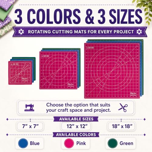 The Quilted Bear Rotating Cutting Mat 18" x 18" - Square 360° Rotating Self Healing Mat with Innovative Locking Mechanism for Quilting & Sewing Your Choice of Colours Available! (Pink) - color: Pink, size: 18"L x 18"W
