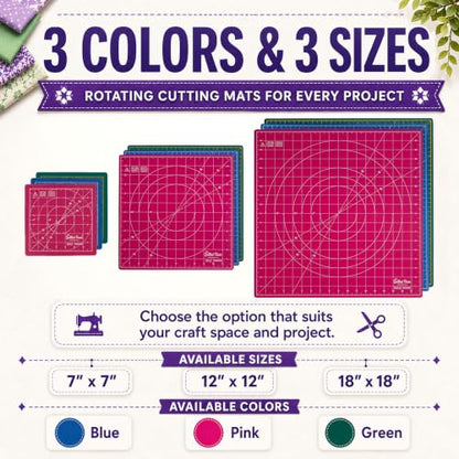 The Quilted Bear Rotating Cutting Mat 18" x 18" - Square 360° Rotating Self Healing Mat with Innovative Locking Mechanism for Quilting & Sewing Your Choice of Colours Available! (Pink) - color: Pink, size: 18"L x 18"W