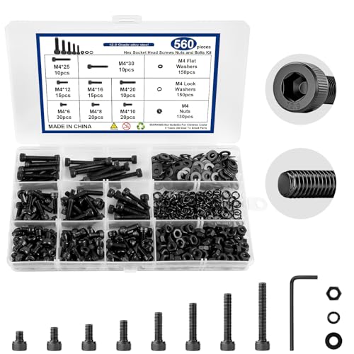 560PCS 8 Sizes M4 Screw Kit, M4 Screws Grade 12.9 Alloy Steel, 6MM to 30MM - size: M4-560PCS