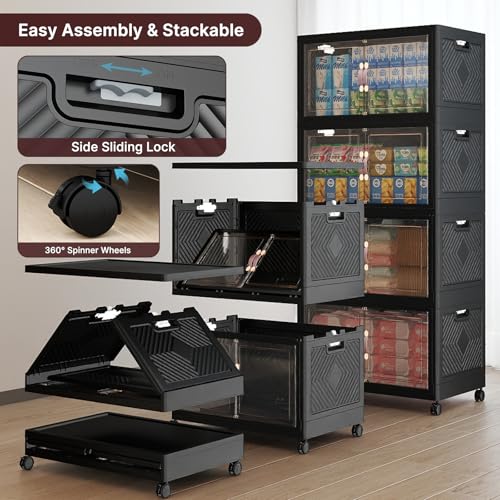 UAMFURI Stackable Storage Bins, 896QT Collapsible Drawers with 2 Lids - color: Dark-112QT, size: 8Pack with 2 top lids