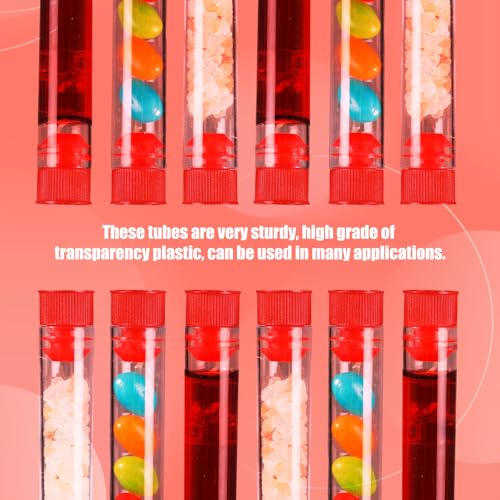 Relaxweex 100 Pcs Clear Plastic Test Tubes 16x100mm Lab Vials Caps,Red - color: Red