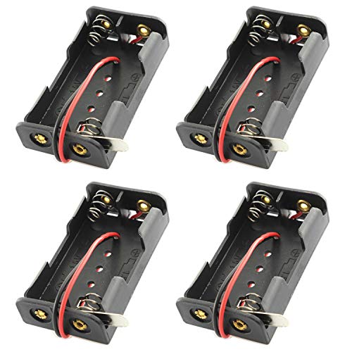 DGZZI Battery Case 4PCS 2x1.5V AA Black Plastic Battery Holder Storage Box with Wire Leads Spring Clip and Closing Switch