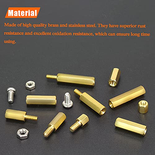 HELIFOUNER 420 Pieces M2 M2.5 M3 Male Female Hex Brass Spacers Standoffs Screws Nuts Assortment Kit with a Tweezers - size: M2 M2.5 M3 Brass Standoff Kit