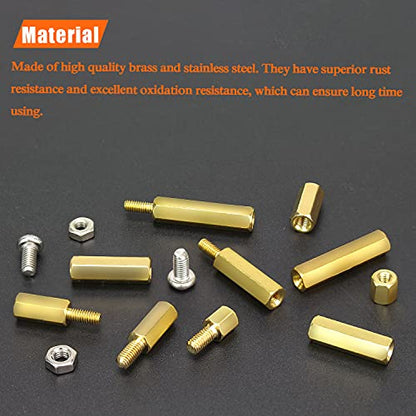 HELIFOUNER 420 Pieces M2 M2.5 M3 Male Female Hex Brass Spacers Standoffs Screws Nuts Assortment Kit with a Tweezers - size: M2 M2.5 M3 Brass Standoff Kit