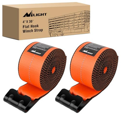 Nilight Truck Straps 4" x 30' Heavy Duty Tie Down with Flat Hooks - color: 4in x 30ft Truck Straps 2PCS Orange