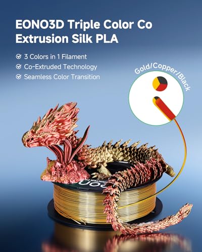 Silk Tri-Color PLA Filament 1.75mm, Coextruded 3D Printer Filament, Color Changing Rainbow Silk PLA, Ultra Glossy Multicolor Printing PLA, Tangle Free, ±0.03mm, 1KG Spool, Gold Copper Black - color: Silk Gold Copper Black