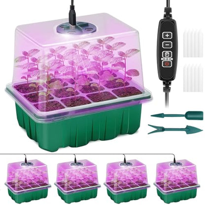 Seed Starter Trays with Grow Light Kit, 4 Pack Plant Greenhouse Propagator - size: 4-Pack (Green)