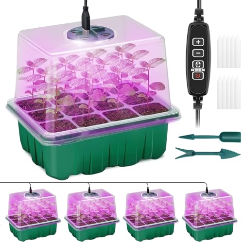 Seed Starter Trays with Grow Light Kit, 4 Pack Plant Greenhouse Propagator - size: 4-Pack (Green)