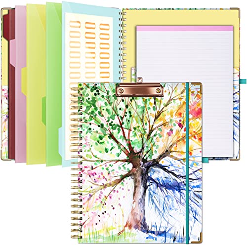 Ospelelf Clipboard with Storage 8.5 X 11，Padfolio Organizer, Spiral Portfolio Letter Size with Notepad, Pen Holder, 5 Extra Folder Divider Pages, Elastic Closure Nurse Office Essentials (Tree Seasons) - color: Tree Seasons