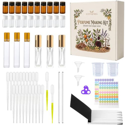 56 Pcs Perfume Making Kit with Glassware, Bottles & Test Strips