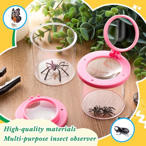 Skylety 2 Pieces Bug Jars Insect Viewer Catcher Bug Magnifying Insect Cage Container for Kids Children Science Nature Exploration Tool (Pink) - color: Pink