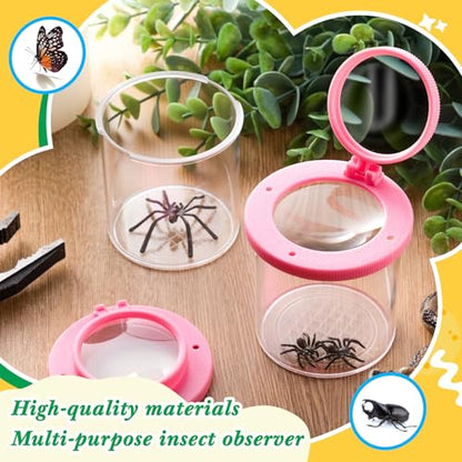 Skylety 2 Pieces Bug Jars Insect Viewer Catcher Bug Magnifying Insect Cage Container for Kids Children Science Nature Exploration Tool (Pink) - color: Pink